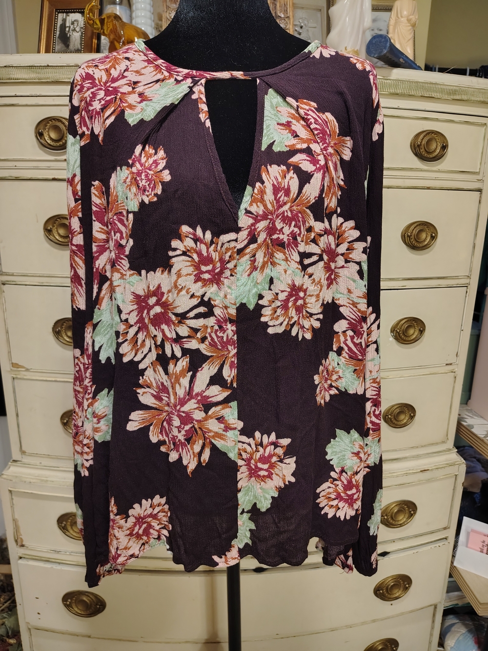 Altar'd State Pink Floral Top with Mint Accents